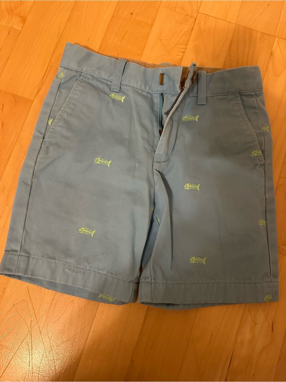 Crewcuts Light Blue Fish Embroidered Flat-Front Shorts